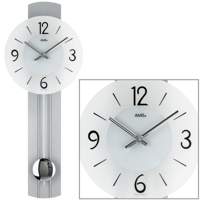 Wanduhr Quarz mit Pendel silbern verchromte Applikationen Pendeluhr
