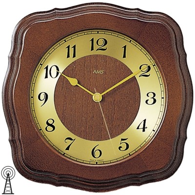 Funkwanduhr analog golden Holz massiv nussbaum farben
