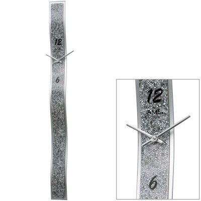 Wanduhr Quarz analog silbern modern mit Glas und Kunstleder