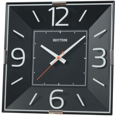 Wanduhr Quarz analog schwarz eckig mit Glas