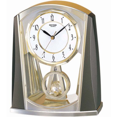 Tischuhr Quarz analog mit Slow-Motion Pendel golden grau