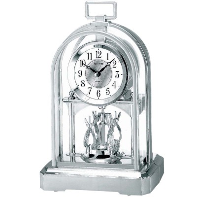 Tischuhr Quarz analog silbern mit Drehpendel