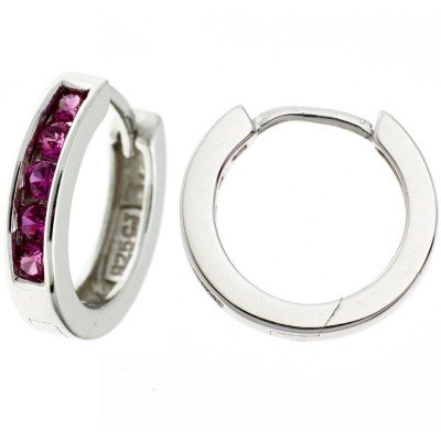 Creolen rund 925 Sterling Silber 10 Zirkonia rot Ohrringe Silbercreolen
