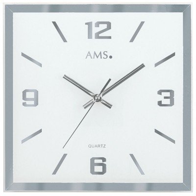 Wanduhr Quarz analog silbern eckig leise ohne Ticken aus Glas
