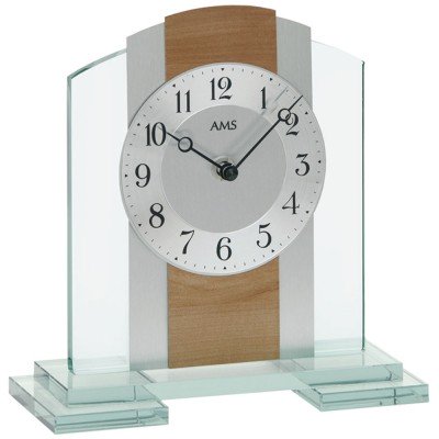 Tischuhr Quarz analog modern Kernbuche Optik mit Glas