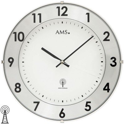 Funkwanduhr analog weiß rund mit Aluminium-Ring