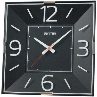 Wanduhr Quarz analog schwarz eckig mit Glas
