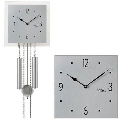 Wanduhr mit Pendel mechanisch silbern eckig Pendeluhr mit Aluminium