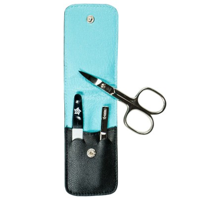 Pfeilring Maniküretui, Nappaleder schwarz, Futter türkis, 3-teilige Bestückung