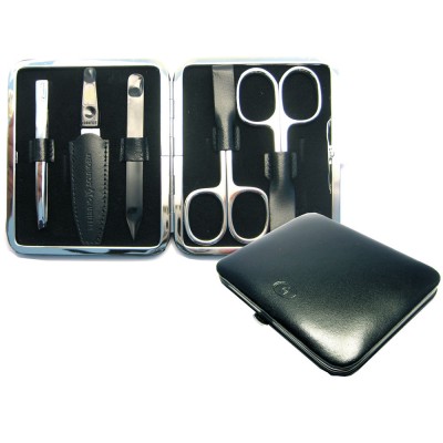 Pfeilring Maniküretui, Rindleder schwarz, 5-teilige Bestückung