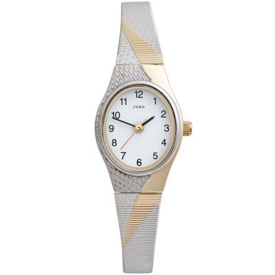 JOBO Damen Armbanduhr Quarz Analog Edelstahl bicolor vergoldet Damenuhr oval