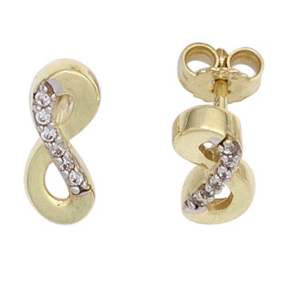Ohrstecker Unendlichkeit 333 Gelbgold bicolor mit Zirkonia Ohrringe