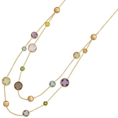 Collier Halskette 585 Gelbgold mit verschiedenen bunten Edelsteinen 45cm