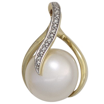 Anhänger 585 Gelbgold 1 Süßwasser Perle 6 Diamanten Perlenanhänger