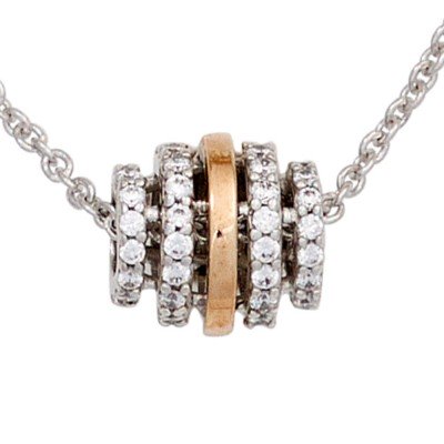 Collier Kette mit Anhänger 585 Gold bicolor 64 Diamanten Brillanten 45cm