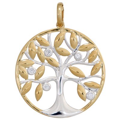 Anhänger Baum 585 Gelbgold bicolor 5 Diamanten Brillanten Goldanhänger