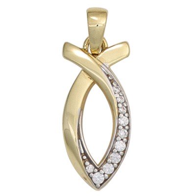 Anhänger Ichthys 333 Gelbgold bicolor 9 Zirkonia