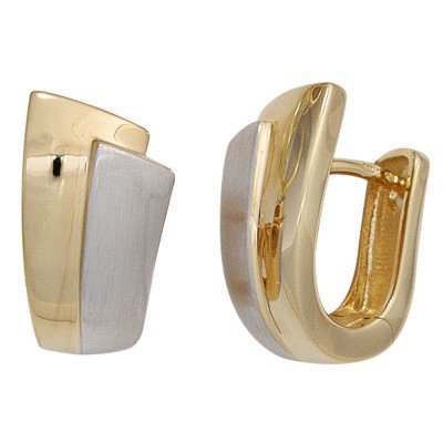 Creolen 585 Gelbgold bicolor mattiert Ohrringe Goldohrringe Goldcreolen