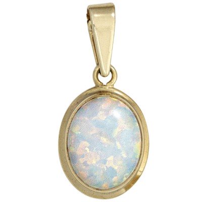 Anhänger oval 333 Gelbgold 1 Opal Goldanhänger