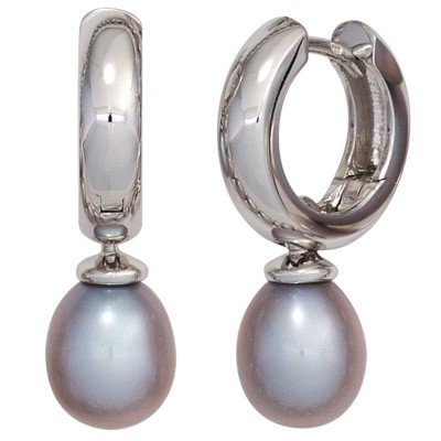 Creolen 585 Weißgold 2 Süßwasser Perlen Ohrringe Perlenohrringe