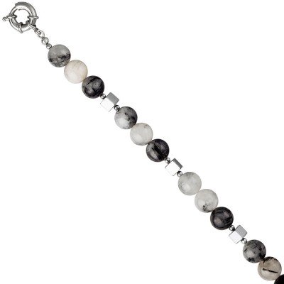 Collier Edelsteinkette Rutilquarz mit Hämatin 45cm Halskette Kette grau