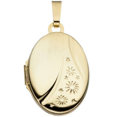 Medaillon oval 585 Gelbgold Anhänger zum Öffnen