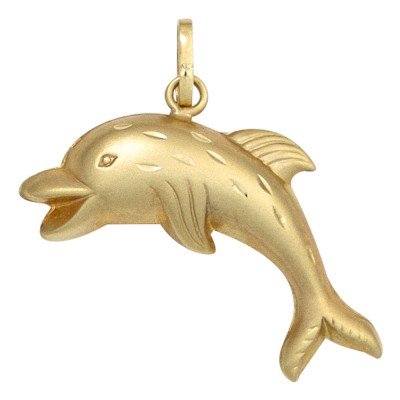 Kinder Anhänger Delfin 333 Gelbgold mattiert Kinderanhänger