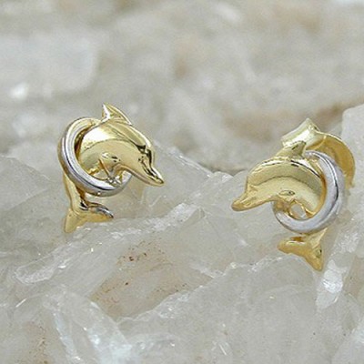 Ohrstecker Delfin mit Ring 375 Gold