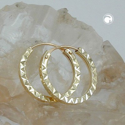 Creolen Ohrringe 15mm Vierkant diamantiert 375 Gold