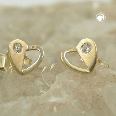 Ohrstecker Herz mit Zirkonia 375 Gold