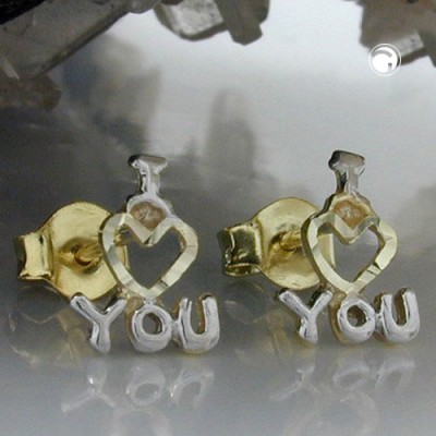 Ohrstecker I LOVE YOU bicolor 375 Gold