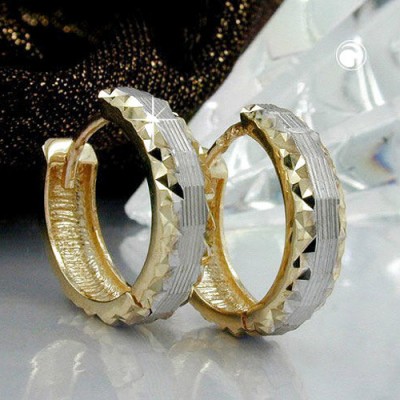 Creolen Ohrringe bicolor diamantiert 375 Gold