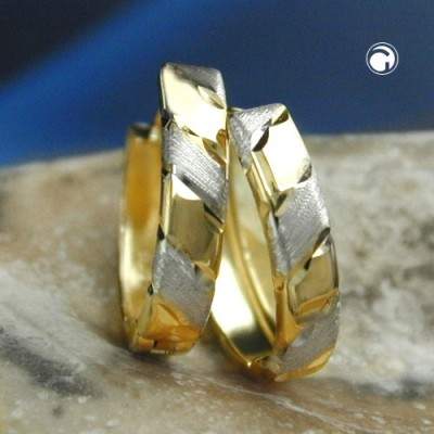 Creolen Ohrringe bicolor diamantiert 375 Gold
