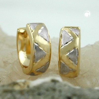 Creolen Ohrringe bicolor diamantiert 375 Gold