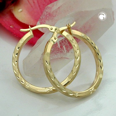 Creolen Ohrringe matt-glänzend diamantiert 375 Gold