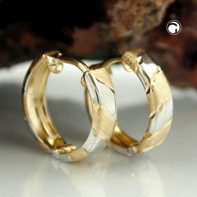 Creolen Ohrringe bicolor diamantiert 375 Gelbgold