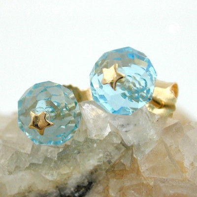 Ohrstecker Glas-aqua-blau Stern 585 Gold
