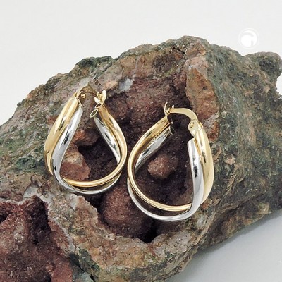 Creolen Ohrringe bicolor durchlegiert 375 Gelbgold