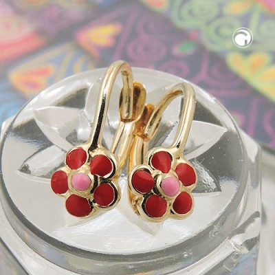 Ohrring Blume rot-pink 375 Gold