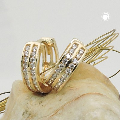 Creolen Ohrringe doppelreihig Zirkonias 375 Gold GOL