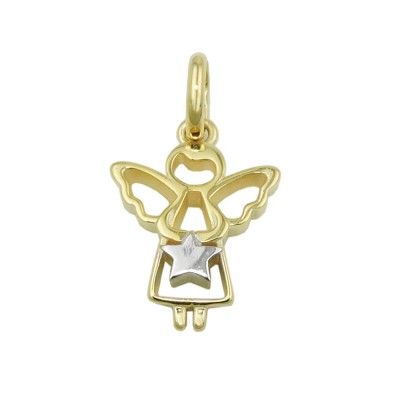 Anhänger Engel mit Stern bicolor glänzend 375 Gold