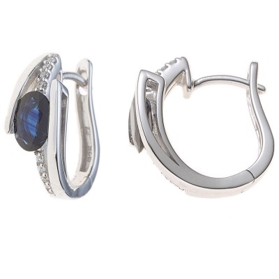 Creolen 585 Weißgold 2 Safire blau 16 Diamanten Brillanten Ohrringe
