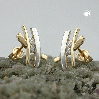 Ohrstecker bicolor mit Zirkonia 375 Gold