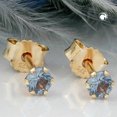 Ohrstecker 3mm synth. Aquamarin 375 Gold