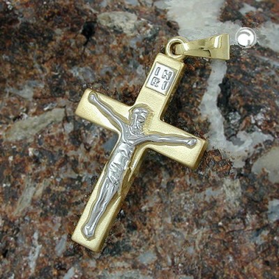 Anhänger Jesuskreuz bicolor 375 Gelbgold