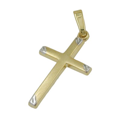 Anhänger Kreuz bicolor matt 375 Gold