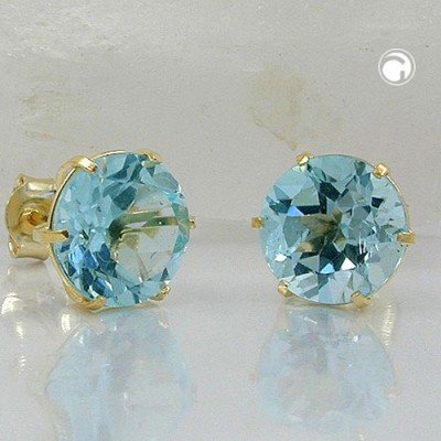 Ohrstecker synthetisch Blautopas 333 Gelbgold
