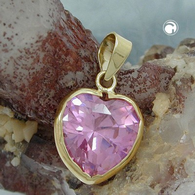 Anhänger Zirkonia-Herz pink 375 Gold