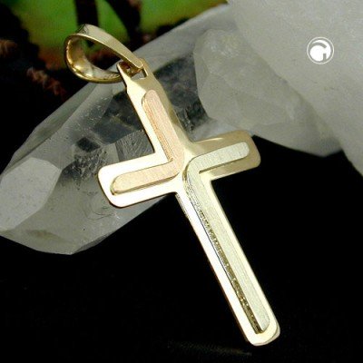 Anhänger Kreuz massiv 3-farb. 585 Gold