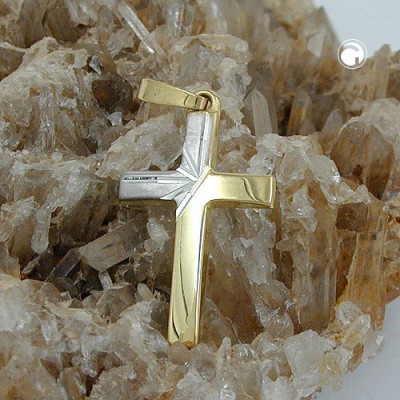Anhänger Kreuz bicolor 585 Gelbgold
